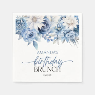 Dusty Blue Floral Flowers Birthday Brunch Party Napkins