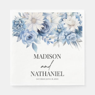 Dusty Blue Floral Flowers Botanical Wedding Napkins