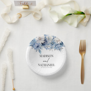 Dusty Blue Floral Flowers Botanical Wedding Paper Bowls