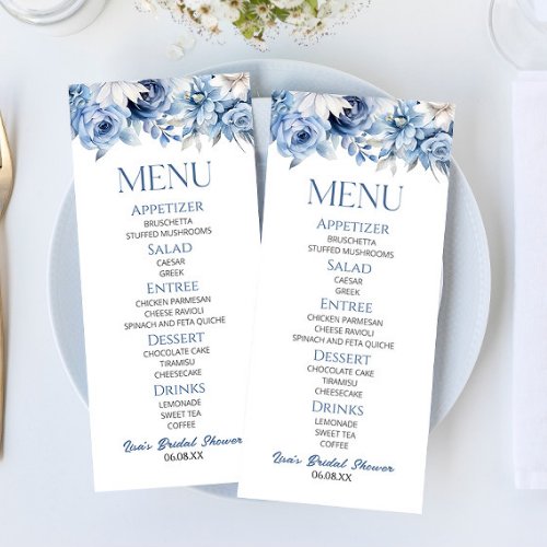 Dusty Blue Floral Flowers Bridal Shower Food Menu