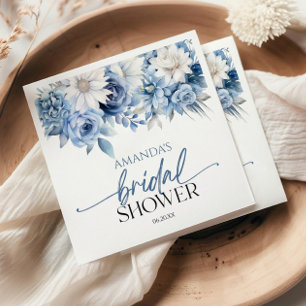 Dusty Blue Floral Flowers Bridal Shower Napkins