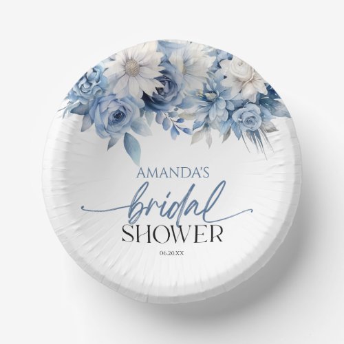 Dusty Blue Floral Flowers Bridal Shower Paper Bowls