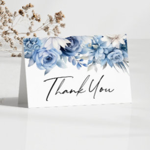 Dusty Blue Floral Flowers Garden Letterpress Thank You Card
