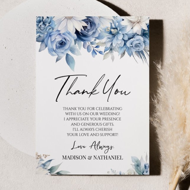 Dusty Blue Floral Flowers Garden Thank You Card (Creator Uploaded)