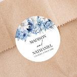 Dusty Blue Floral Flowers Garden Wedding Classic Round Sticker<br><div class="desc">These are Dusty Blue Floral Flowers Garden Wedding Party Favor Stickers!</div>