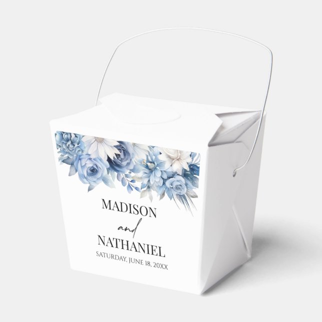 Dusty Blue Floral Flowers Garden Wedding Favor Boxes (Front Side)