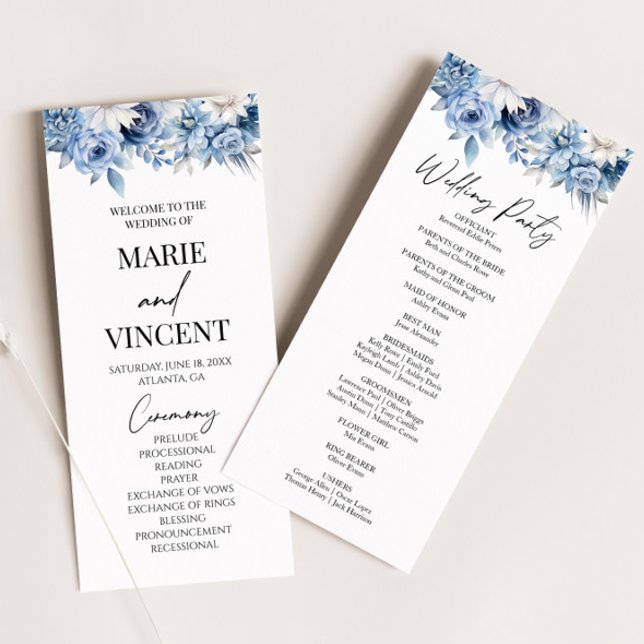 Dusty Blue Floral Flowers Garden Wedding Program (Creator Uploaded)
