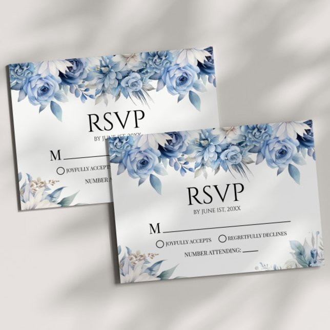 Dusty Blue Floral Flowers Garden Wedding RSVP Card (Creator Uploaded)