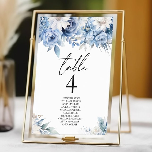 Dusty Blue Floral Flowers Garden Wedding Table Number (Creator Uploaded)
