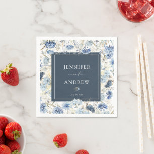 Dusty Blue Floral Flowers Wedding Napkins