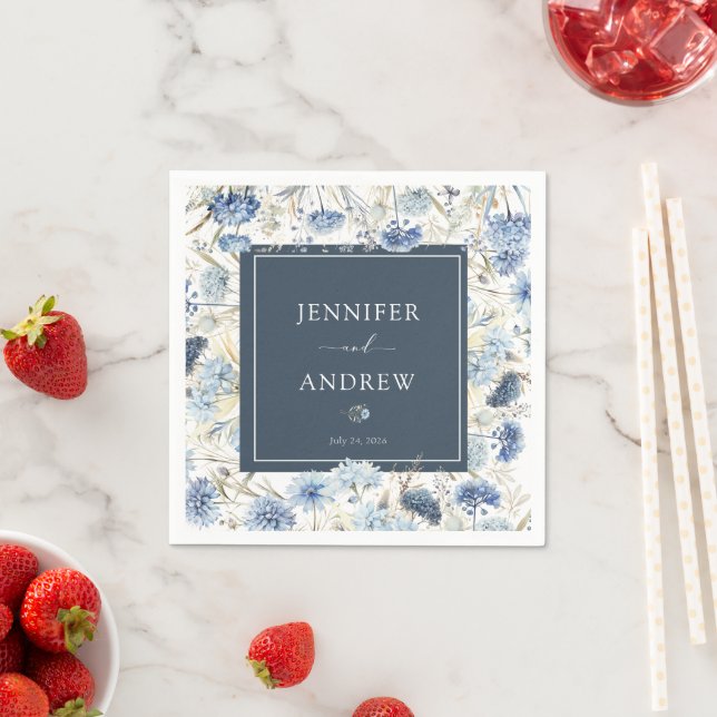 Dusty Blue Floral | Flowers Wedding  Napkins (Insitu)