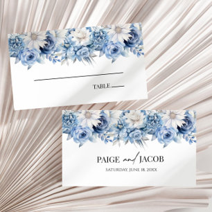 Dusty Blue Floral Flowers Wedding  Place Card