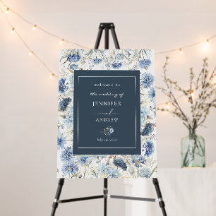 Dusty Blue Floral   Flowers Wedding Welcome Sign