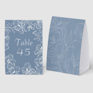 Dusty Blue Floral Folded Wedding Table Number Card Paper Table Tent