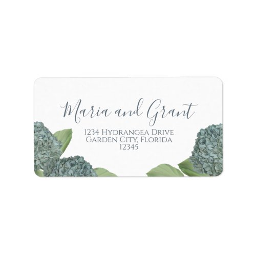 Dusty Blue Floral Foliage Hydrangea Wedding Label