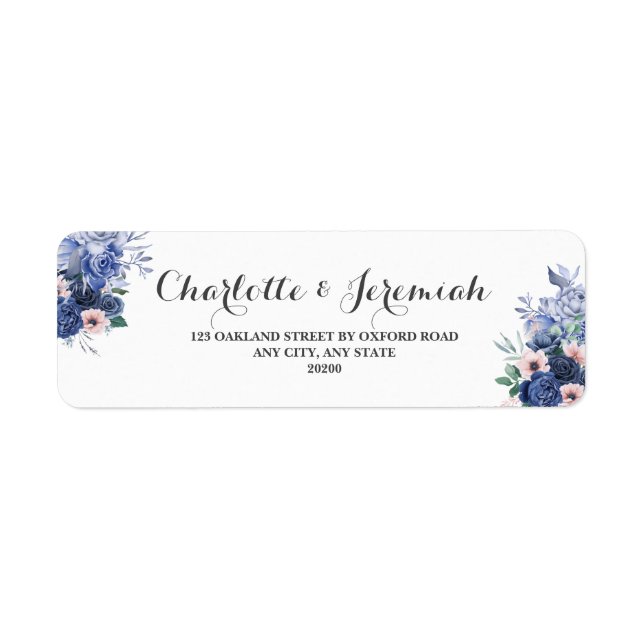 Dusty Blue Floral Foliage Wedding Return Address Label (Front)