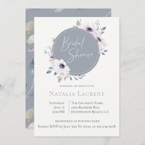 Dusty Blue Floral Frame Bridal Shower Invitation