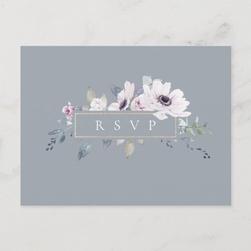 Dusty Blue Floral Frame Wedding RSVP Song Request Invitation Postcard