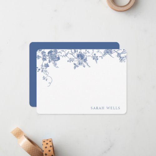 Dusty Blue Floral French Toile Personalized Note Card