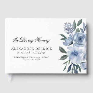 dusty blue floral funeral foil guest book