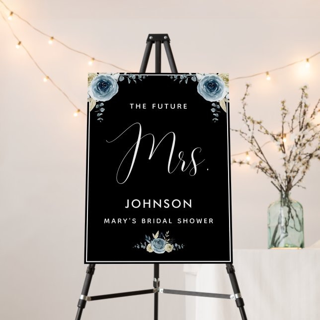 Dusty Blue Floral Future Mrs Bridal Shower Elegant Foam Board (In Situ (Stand))