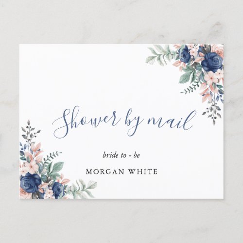 Dusty Blue Floral Geometric Bridal Shower By Mail  Invitation Postcard