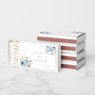Dusty Blue Floral Geometric Frame Bloom Wedding  Matchboxes