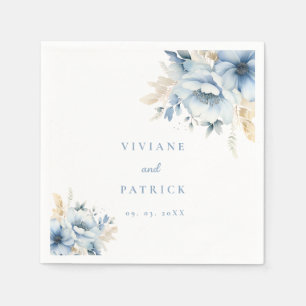 Dusty Blue Floral Geometric Frame Bloom Wedding Napkins