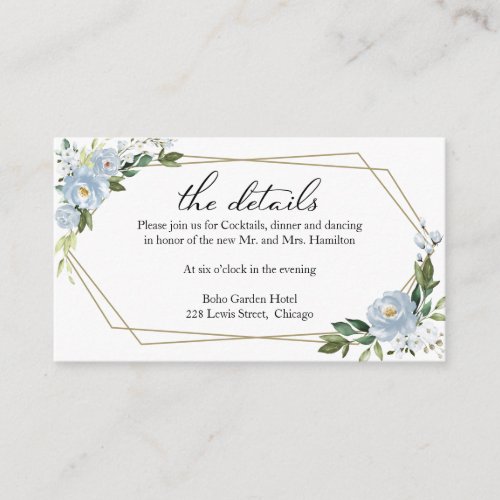 Dusty Blue Floral Geometric Wedding Details Enclosure Card