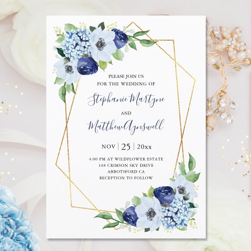 Dusty Blue Floral Geometric Wedding Invitation