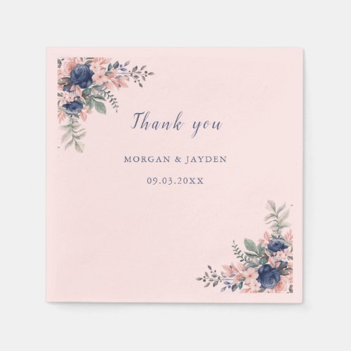 Dusty Blue Floral Geometric Wedding Napkins