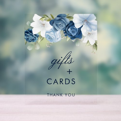 Dusty Blue Floral Gifts and Cards Wedding Acrylic Sign