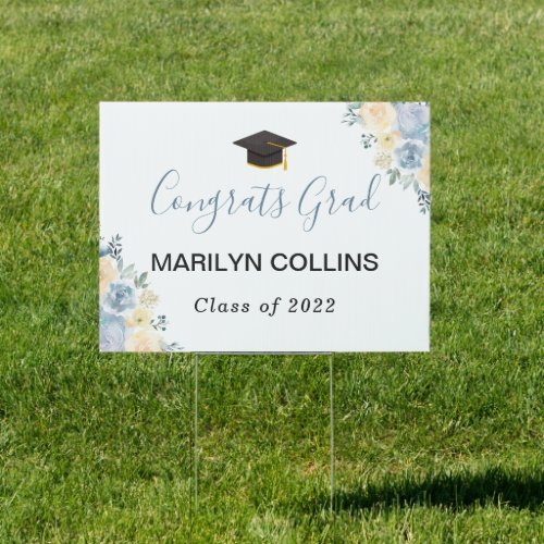 Dusty Blue Floral Girl Graduate Graduation Sign