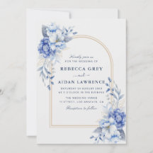 Dusty Blue Floral Gold arch Watercolor Art
