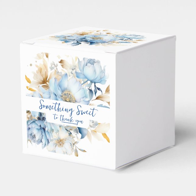 Dusty Blue Floral Gold Favor Boxes (Front Side)