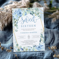 Dusty Blue Floral Gold Geometric Sweet Sixteen