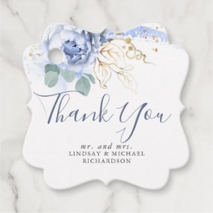 Dusty Blue Floral Gold Greenery Thank You Favor Tags
