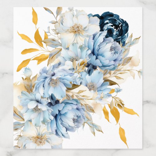 Dusty Blue Floral Gold  Watercolor Floral Envelope Liner