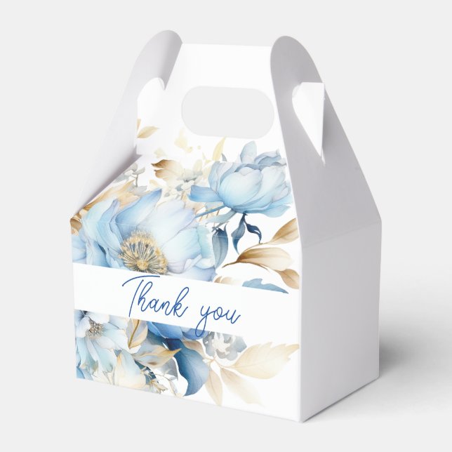 Dusty Blue Floral Gold Wedding  Favor Boxes (Front Side)