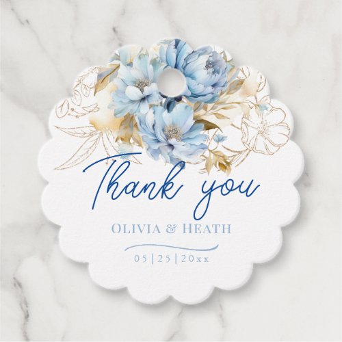 Dusty Blue Floral Gold Wedding Favor Tags