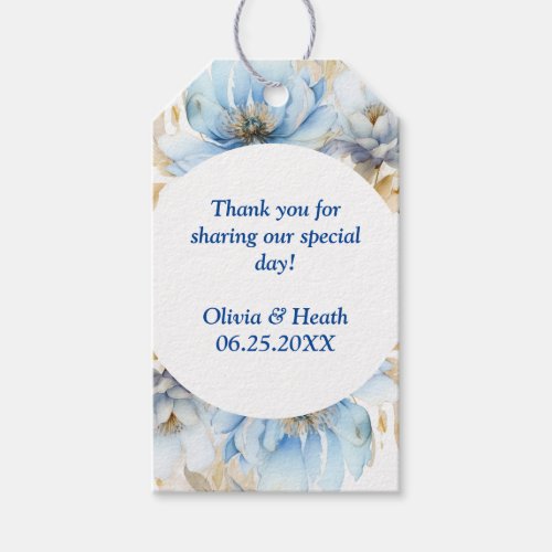 Dusty Blue Floral Gold Wedding Gift Tags