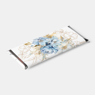 Dusty Blue Floral Gold Wedding Hershey Bar Favors