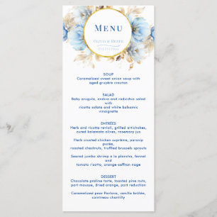 Dusty Blue Floral Gold Wedding Menu