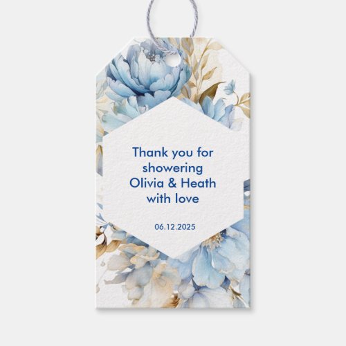 Dusty Blue Floral Gold Wedding Shower Gift Tags