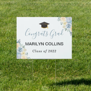 Dusty Blue Floral Graduation Yard Sign