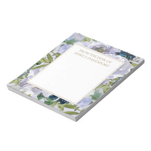 Dusty Blue Floral Green Leaves  From Desk Notepad