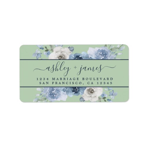 Dusty Blue Floral Green Wedding Return Address Label