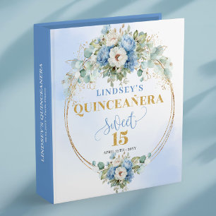 Dusty Blue Floral Greenery 15th Birthday Binder