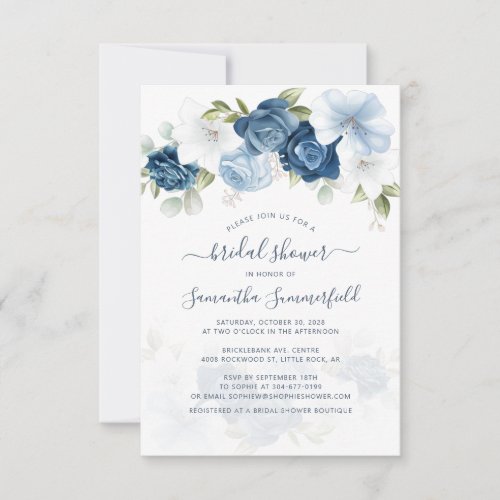 Dusty Blue Floral Greenery Botanical Bridal Shower Invitation