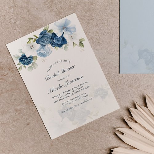 Dusty Blue Floral Greenery Botanical Bridal Shower Invitation